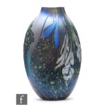 Richard P Golding - A contemporary studio glass vase of compressed ovoid form, decorated with