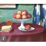 George Hume Barne (1882-1935) - A still life with apples and book on a table top, oil on canvas,