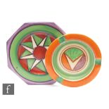 Clarice Cliff - Original Bizarre - A small octagonal side plate radially decorated with a stylised