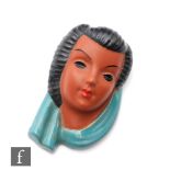Adolf Prischl - Goldscheider - A small 1950s terracotta face mask modelled as a female head with