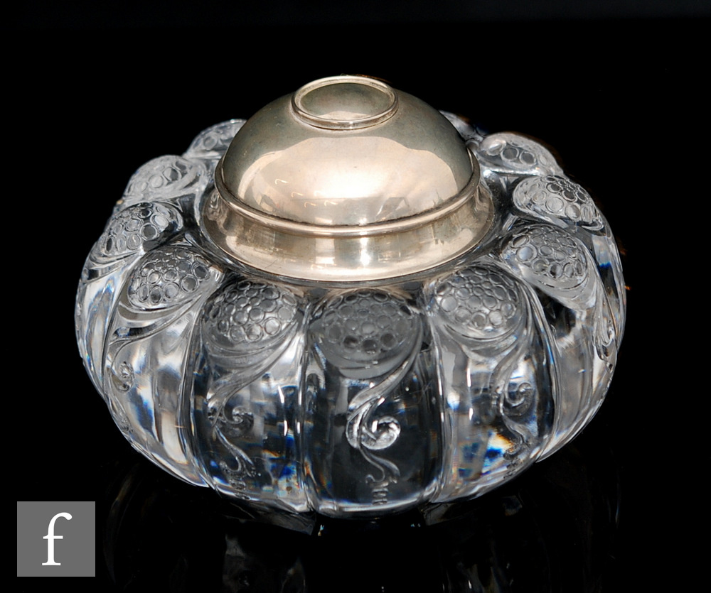 Tiffany & Co - A sterling silver and glass inkwell, the glass body possibly English by Stevens &