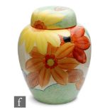 Grays Pottery - A large ginger jar of ovoid form, hand painted with stylised flowers in tones of