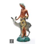 Unknown - A 1950s Italian model of a partially clad female stood beside a deer, on a domed base,