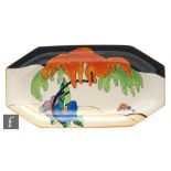 Clarice Cliff - Woodland - A shape 334 sandwich tray circa 1930, transfer printed and painted with a