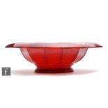 Davidson - An Ora Red Cloud glass bowl, circa 1929-1931, of footed form with folded rim, decorated