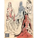 Albert Wainwright (1898-1943) - A study of female nudes in various poses picked out in red and
