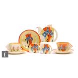 Clarice Cliff - Windbells - A Stamford shape early morning breakfast tea service circa 1933,