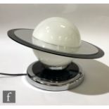 Unknown - An Art Deco lamp with a spherical opaline glass shade with a wide mirror and black acrylic