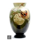 Baccarat - A Japonisme Birds, Moon and Cherry Blossom opaline glass vase, circa 1880, of footed