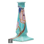 Clarice Cliff - Inspiration Rose - A candlestick of footed tapered square section circa 1930, hand