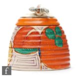 Clarice Cliff - Melon - A large Beehive honey pot circa 1931, hand painted with a band of abstract