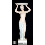 Ronzan - A large pedestal bowl modelled as a standing female nude with a towel covering her modesty,