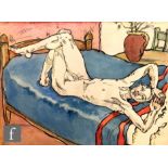 Albert Wainwright (1898-1943) - A study depicting a nude male figure reclining on a bed, to the