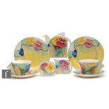 Clarice Cliff - Delecia Pansies - A Stamford shape early morning breakfast set circa 1933,