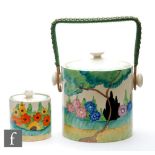 Clarice Cliff - Sandon - A Hereford Biscuit barrel circa 1933, hand painted with a stylised tree and