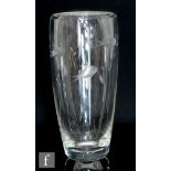 Geoffrey Baxter - Whitefriars - A post war glass vase of sleeve form with polished rim, the clear