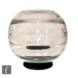 Orrefors - A clear crystal vase of spherical form with concentric optic ribbed design, raised to a