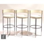 Giuseppe Viganò for Porada - A set of three 'Sirio' white leather and chrome bar stools, the rounded