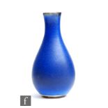 Unknown - A small post war studio pottery vase decorated in a blue hares fur glaze, indistinct mark,