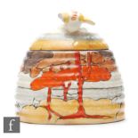 Clarice Cliff - Coral Firs - A small Beehive shape honey pot circa 1932, hand painted with a