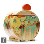 Clarice Cliff - Jonquil - A Bon Jour shape preserve pot and cover circa 1933, hand painted with