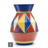 Clarice Cliff - Original Bizarre - A shape 360 vase circa 1930, hand painted with repeat panels of