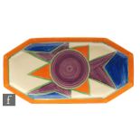 Clarice Cliff - Original Bizarre - A shape 334 sandwich tray circa 1928, radially hand painted