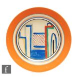 Clarice Cliff - Tennis - A circular side plate circa 1930, hand painted with a geometric line design