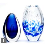 Mona Morales Schildt - Kosta - A glass sculpture of teardrop form, clear crystal cased over blue