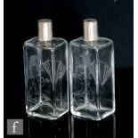 Unknown - A pair of Art Deco hallmarked silver and glass scent bottles, each both of rectangular