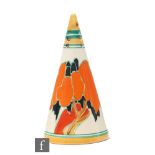 Clarice Cliff - Solitude - A conical sugar sifter circa 1933, hand painted with a stylised tree