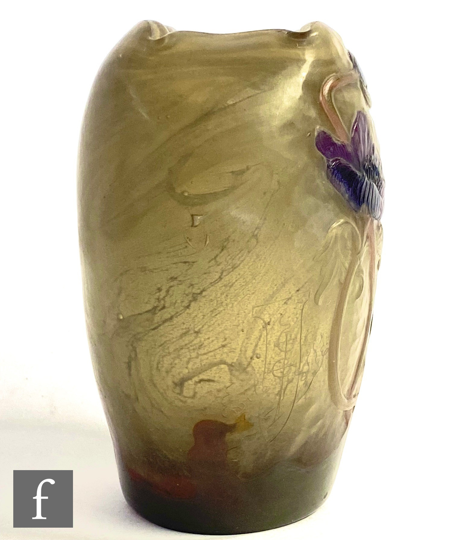 Emile Galle - A Marqueterie-sur-verre Intercalaire vase circa 1900, the vase of tapered compressed - Image 7 of 12