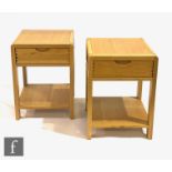 Ercol Furniture - A pair of light oak Bosco range side or lamp tables, each fitted with a single