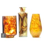 Mdina - A glass vase of shouldered cylindrical form with flared neck with tonal brown and ochre