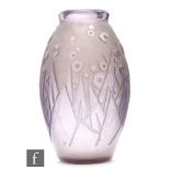 Muller Freres - An Art Deco glass vase of ovoid form with roll rim, acid cut with a geometric