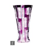 Unknown - A 1930s Czechoslovakian cut glass vase of flared form, with panels of amethyst flash cut