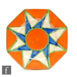 Clarice Cliff - Original Bizarre - An octagonal side plate circa 1928, radially hand painted with