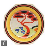 Clarice Cliff - Applique Red Tree - An octagonal side plate circa 1930, hand painted with a stylised