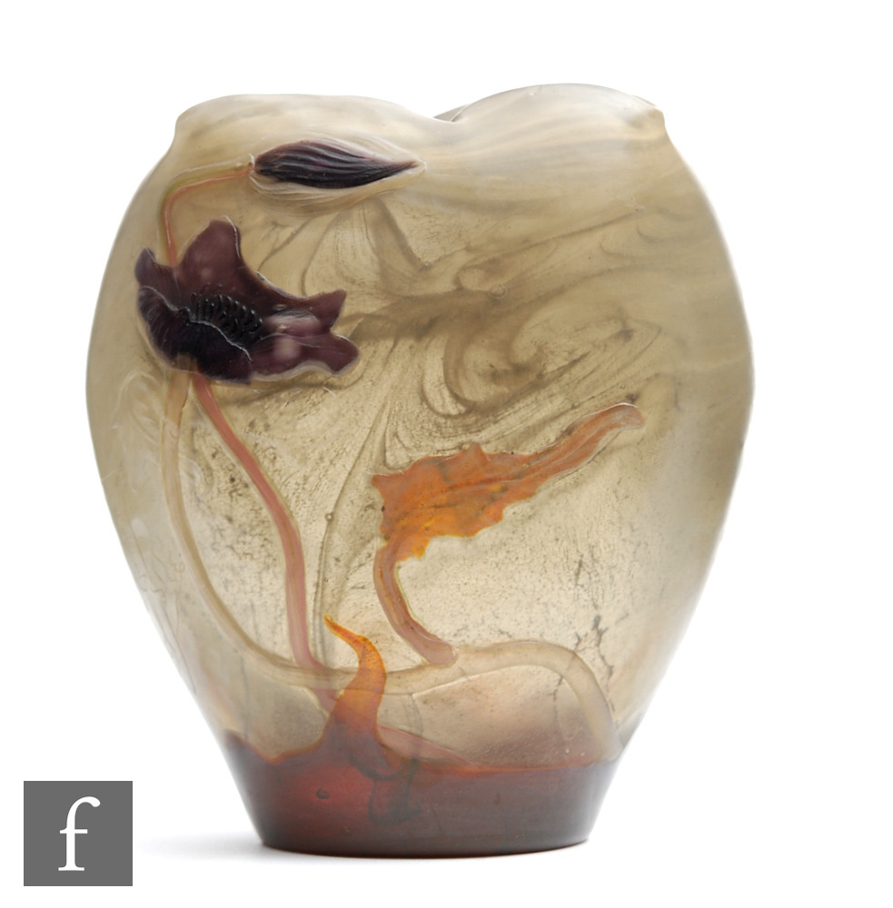 Emile Galle - A Marqueterie-sur-verre Intercalaire vase circa 1900, the vase of tapered compressed