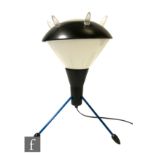 Unknown - A 1950s/60s Atomic table lamp with three painted blue supports, extending to a space age