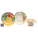 Clarice Cliff - Capri - An open handled Conical cup and saucer circa 1936, hand painted with flowers