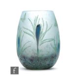 Daum - An early 20th Century cameo glass vase of swollen sleeve form, cased and cut with butterflies