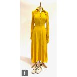 Ossie Clark - Radley - A canary yellow moss crepe maxi dress with oversized collar, button down