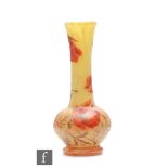 Daum - An early 20th Century cameo and enamelled glass vase of footed globe and shaft form, cased,