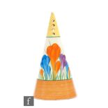 Clarice Cliff - Crocus - A Conical shape sugar sifter circa 1930, hand painted with Crocus sprays