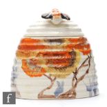 Clarice Cliff - Rhodanthe - A large Beehive honey pot circa 1934, hand painted with a stylised