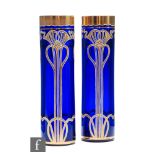 Unknown - Bohemian - A pair of continental Art Nouveau glass vases, each of sleeve form, with gilded