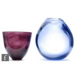 Kjell Engman - Kosta Boda - A post war glass vase of compressed form, in a deep mottle amethyst,
