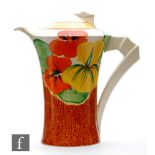 Clarice Cliff - Nasturtium - A Daffodil shape coffee pot circa 1933, hand painted with flowers and