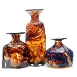 Mdina - A glass vase of square shouldered form with flared collar neck decorated with aurene